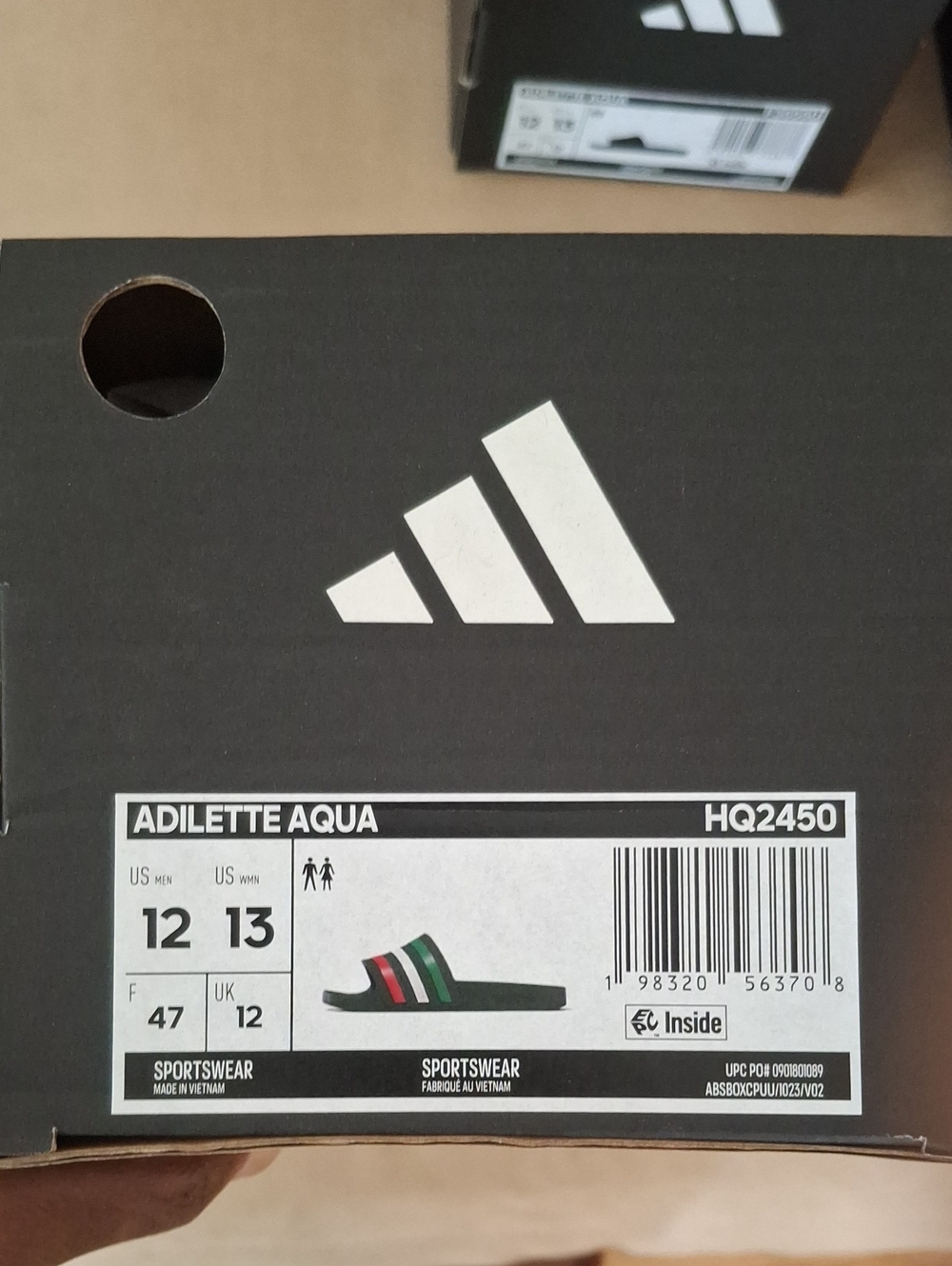 adidas Adilette Aqua Mens Slide Sandals - Black with Green/Red/White Stripes